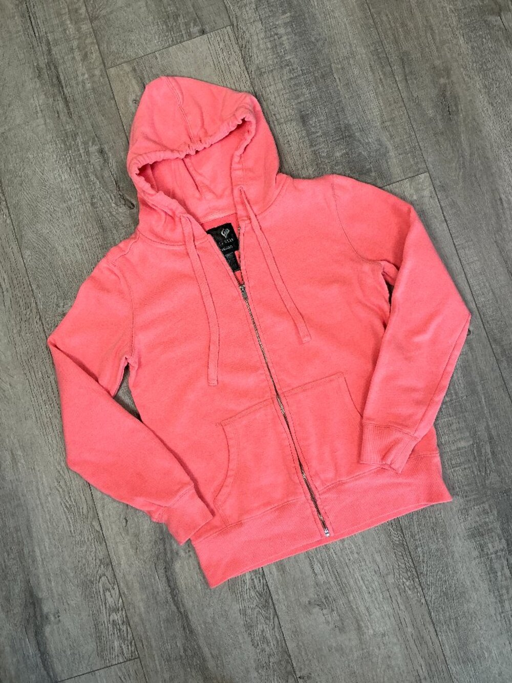 Full Tilt Women’s Bright Coral Pink Zip-Up Hoodie Size Medium